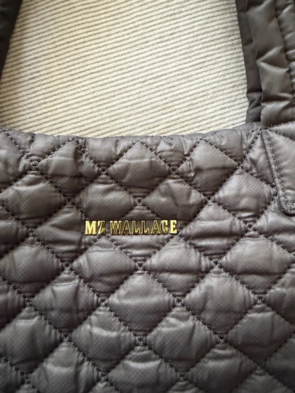 MZ Wallace Quilted Gray Tote with Gold Logo - Picture 6 of 11